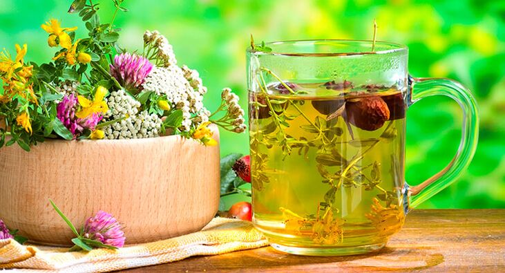 Té de hierbas para el tratamiento de la osteoartritis de cadera.